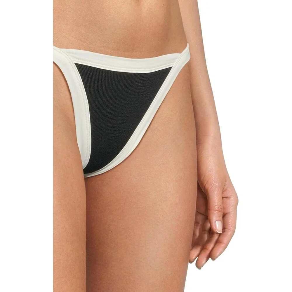 L*Space Mackenzie Bikini Bottom Women's XL Black Cream Stretch Swimwear GBO2549